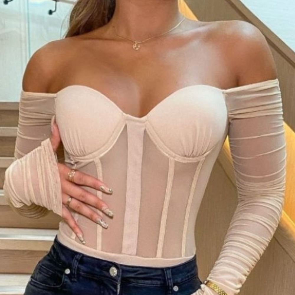 NEW * Beige Bustier Bodysuit - Picture 2 of 3